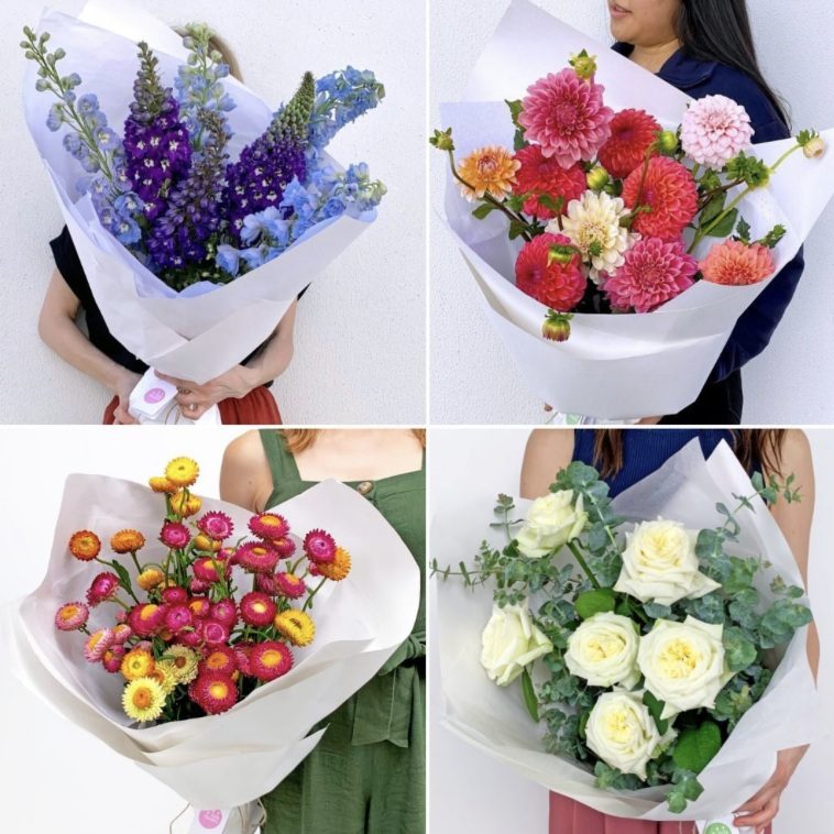 Examples of seasonal flower subscription bouquets.
